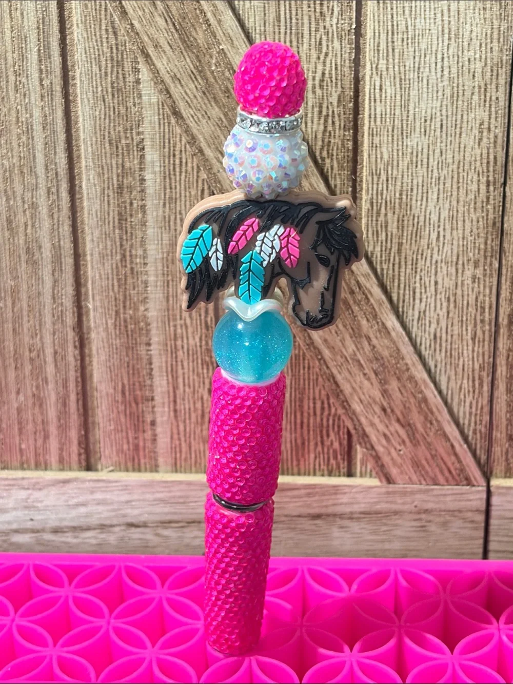 Feathered Horse Handmade Beaded Pen-comes with one refill